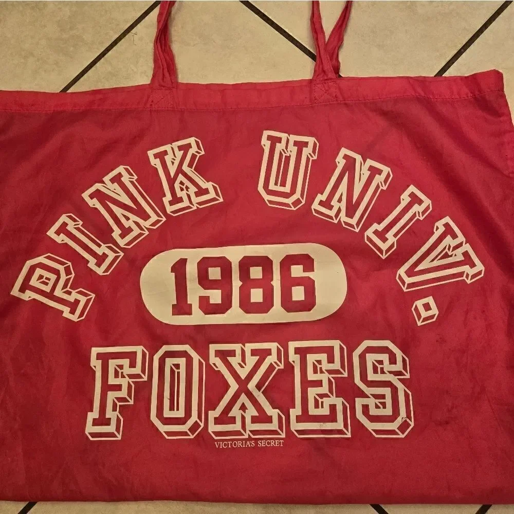 Victoria Secret Pink Vintage Nylon Tote Bag 1986 Pink University Foxes